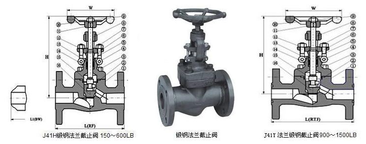 J41H鍛鋼法蘭截止閥結(jié)構(gòu)圖